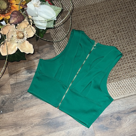 Express Classy Green Crop top With Gold Zipper - Picture 5 of 5